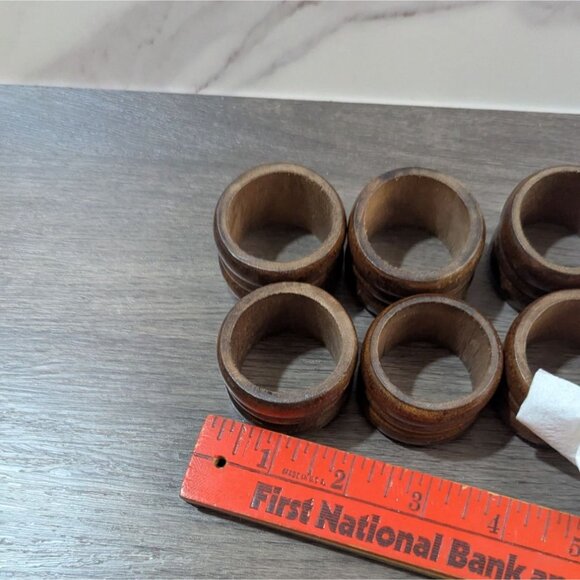 Wooden Napkin Rings Set Of 10 Vintage Rustic Style Farmhouse - Picture 4 of 5